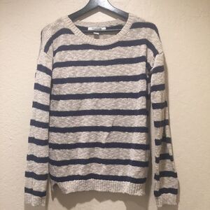 Forever 21 Striped Tan Navy cable knit sweater Lg